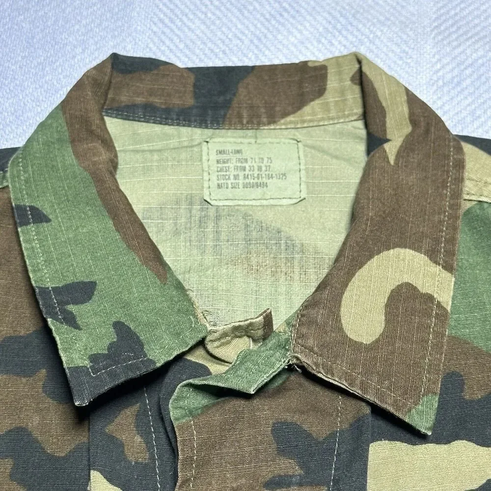 Vintage 1980s Army‎ Woodland Camo Hot Weather Coat Combat BDU Size Small Long